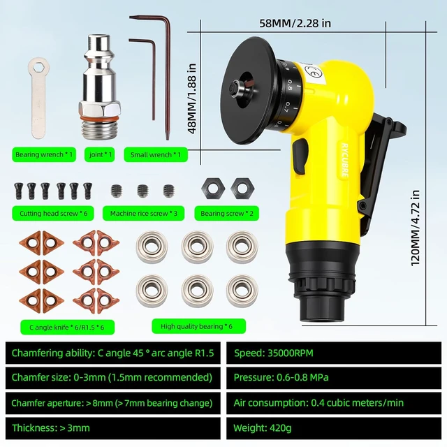 Alt view image 6 of 7 - Pneumatic Chamfering Tool - High-Speed Air Chamfer Tool with 6 C Blades, 6 R Blades & 6 Bearings, Mini Grinder Tool for Metal Deburring, Wood & Acrylic Edge Shaping
