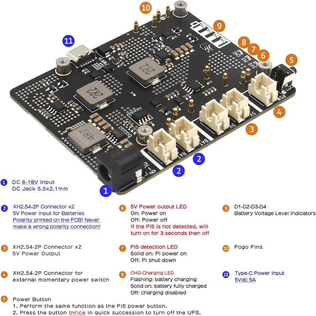 Alt view image 3 of 7 - X1203 5V UPS Expansion Board for Raspberry Pi 5, Wide 6-18V Input