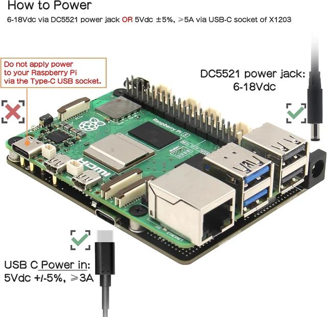 Alt view image 4 of 7 - X1203 5V UPS Expansion Board for Raspberry Pi 5, Wide 6-18V Input