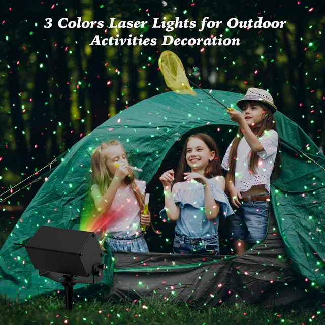 Alt view image 3 of 7 - Outdoor Laser Lights Projector, RGB Color Firefly Lights Projection Light, Christmas Star Projector with Remote Control, Holiday Halloween Decor for Home, Garden, Trees, RGB 3 Color Motion