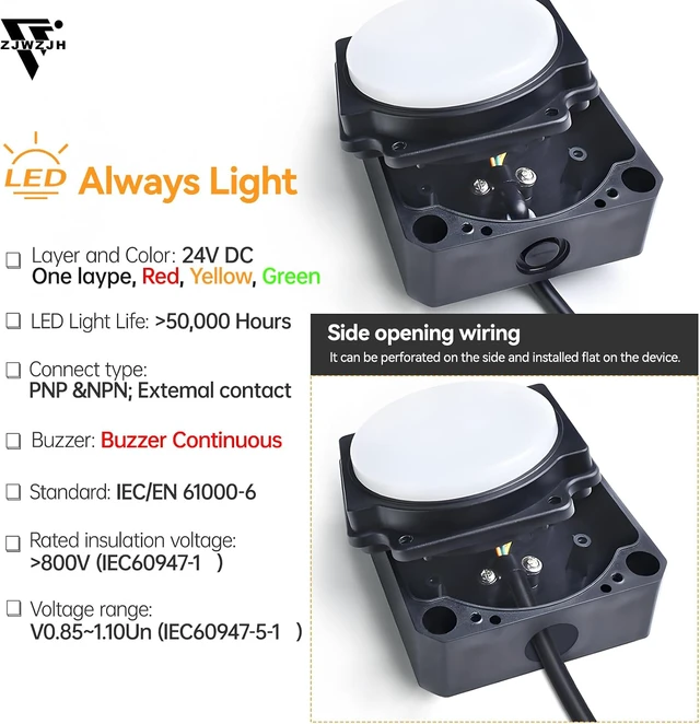 Alt view image 2 of 6 - 3-Color LED Warning Light, 30mm Hole, Red/Yellow/Green Stack Light, 85dB Buzzer, Industrial Indicator Beacon, Column Signal Tower 24V Square 80 * 80mm