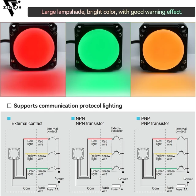 Alt view image 5 of 6 - 3-Color LED Warning Light, 30mm Hole, Red/Yellow/Green Stack Light, 85dB Buzzer, Industrial Indicator Beacon, Column Signal Tower 24V Square 80 * 80mm