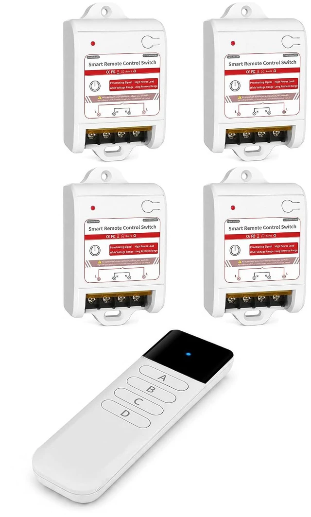 Main image of Heavy-Duty Wireless Light Switch, 1000FT RF Range, 1 Switch, 4 Receivers