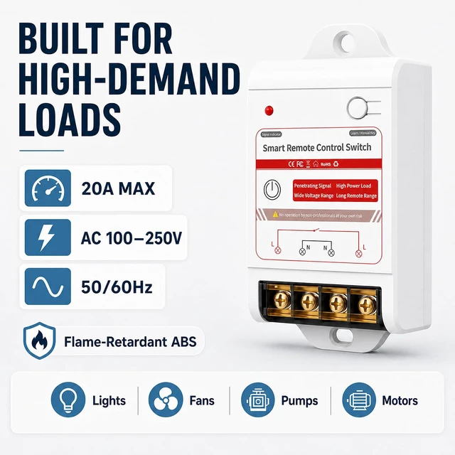Alt view image 2 of 7 - Heavy-Duty Wireless Light Switch, 1000FT RF Range, 1 Switch, 4 Receivers