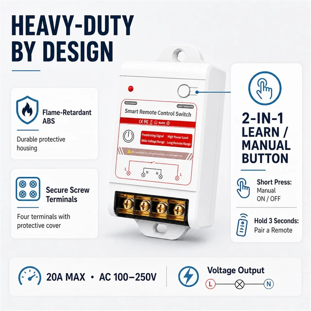 Alt view image 6 of 7 - Heavy-Duty Wireless Light Switch, 1000FT RF Range, 1 Switch, 4 Receivers