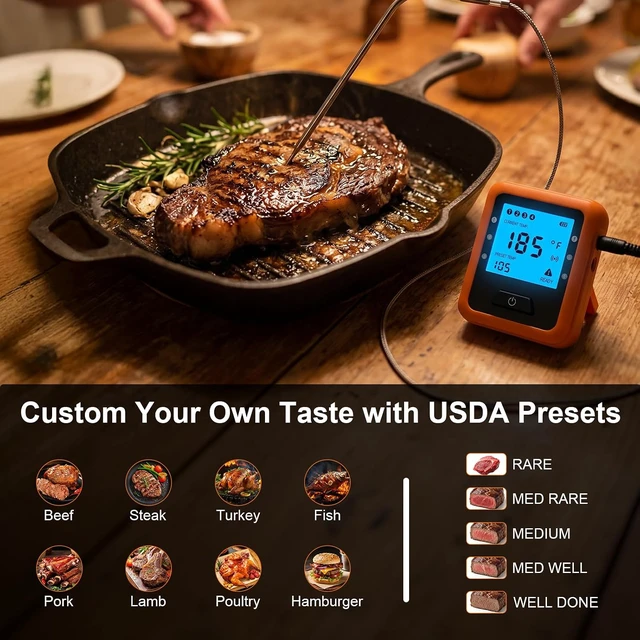 Alt view image 6 of 7 - Wireless Digital Meat Thermometer for Grilling, BBQ, Oven & Smoking - 4 Probes, Bluetooth 330ft Range for Turkey, Fish & Beef