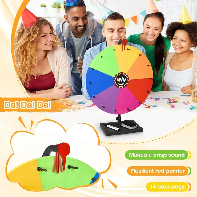 Alt view image 2 of 6 - 18-inch Tabletop Prize Wheel, Prize Wheel Spinner with Stand & Storage Base, Featuring a Prize Wheel with 14 Customizable Color Sections. Suitable for Party Games, Family Games (Filled)