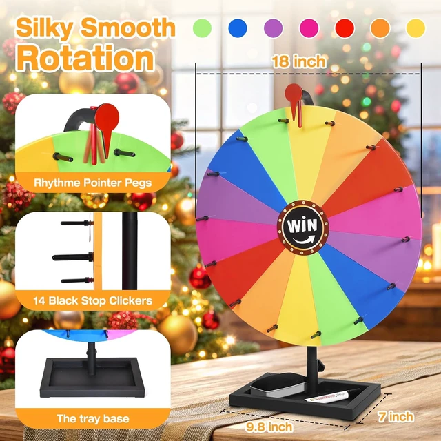 Alt view image 3 of 6 - 18-inch Tabletop Prize Wheel, Prize Wheel Spinner with Stand & Storage Base, Featuring a Prize Wheel with 14 Customizable Color Sections. Suitable for Party Games, Family Games (Filled)