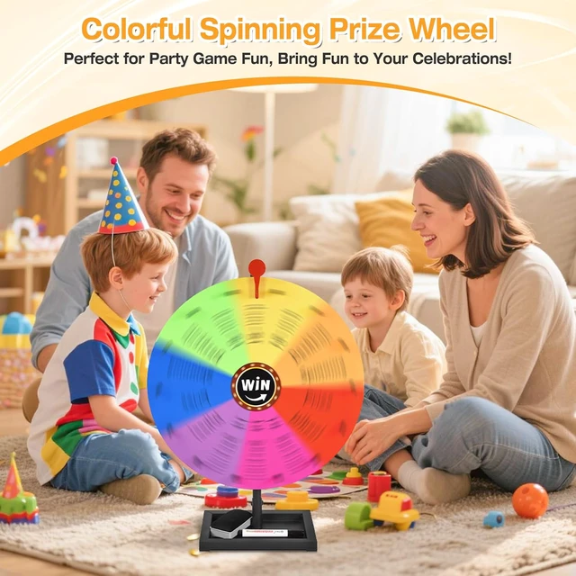 Alt view image 4 of 6 - 18-inch Tabletop Prize Wheel, Prize Wheel Spinner with Stand & Storage Base, Featuring a Prize Wheel with 14 Customizable Color Sections. Suitable for Party Games, Family Games (Filled)