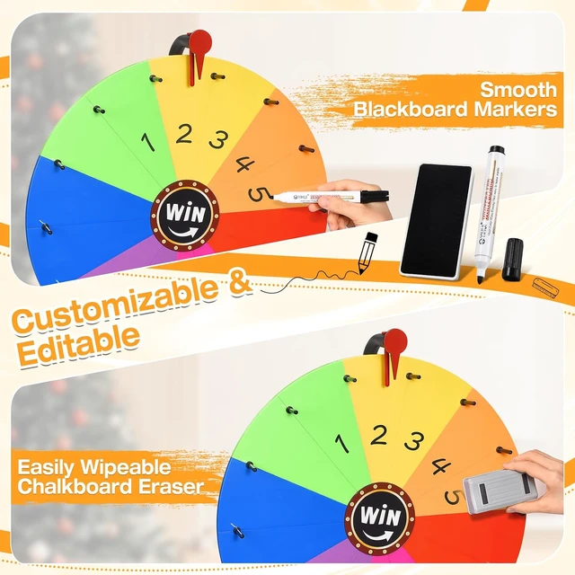 Alt view image 5 of 6 - 18-inch Tabletop Prize Wheel, Prize Wheel Spinner with Stand & Storage Base, Featuring a Prize Wheel with 14 Customizable Color Sections. Suitable for Party Games, Family Games (Filled)