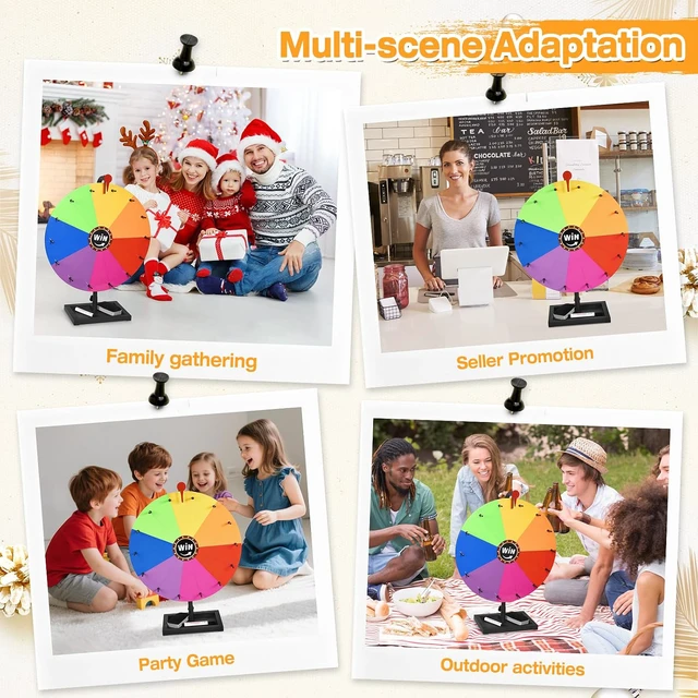 Alt view image 6 of 6 - 18-inch Tabletop Prize Wheel, Prize Wheel Spinner with Stand & Storage Base, Featuring a Prize Wheel with 14 Customizable Color Sections. Suitable for Party Games, Family Games (Filled)