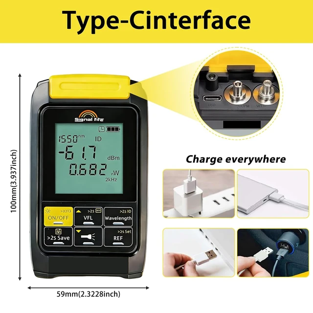 Alt view image 6 of 6 - 6 in 1 Fiber Optic Tester with Optical Power Meter,-50~+30dBm,VFL Function & RJ45 Cable Test, 8501625nm Multi-Wavelength, Type-C Rechargeable, 500 Data Storage, Backlight Display, Handheld Tool