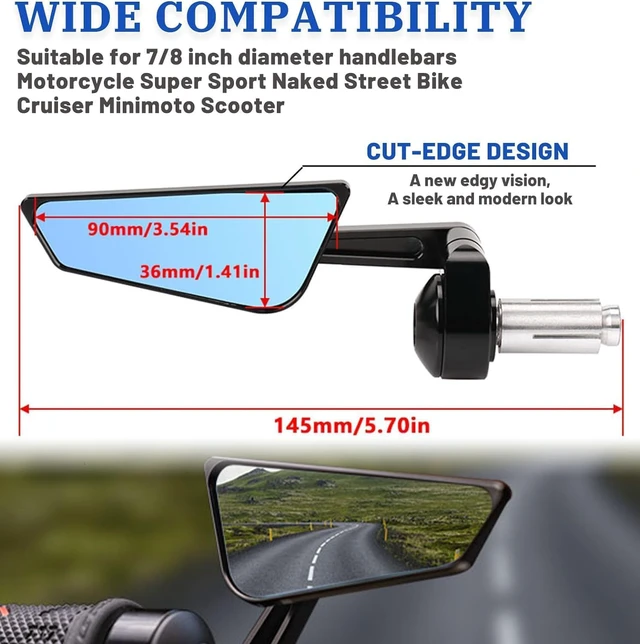 Alt view image 2 of 7 - Universal Motorcycle Bar End Mirrors, 7/8" 22mm Handlebar CNC Aluminum for Ninja Z900, Honda Grom, Yamaha, Suzuki, Ducati & Most Bikes