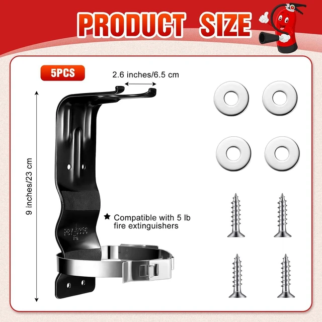 Alt view image 2 of 6 - 5 Pack Fire Extinguisher Bracket 5 lb Wall Mount Stainless Steel Fire Extinguisher Holder for Home Truck Vehicle (Black)