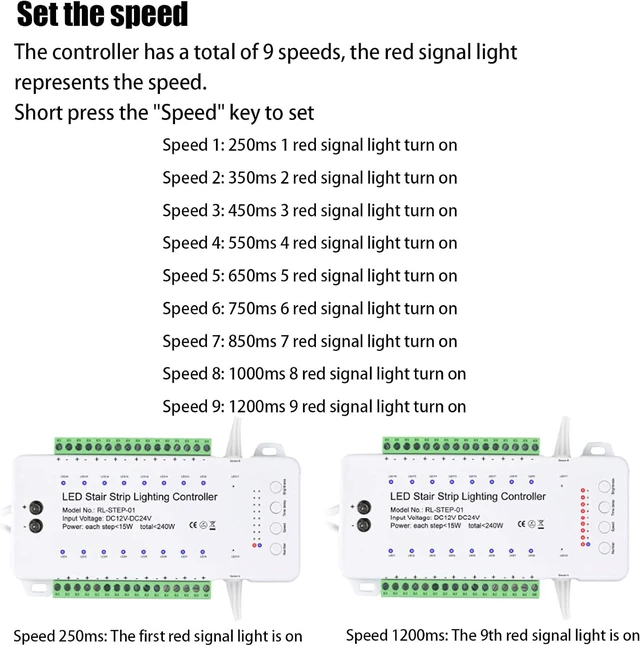 Alt view image 4 of 6 - 16 Channel LED Motion Sensor Stair Light Controller Automatic Stairway LED Controller Light Step Lighting Controller System Speed Brightness Adjustable (16 Channels)