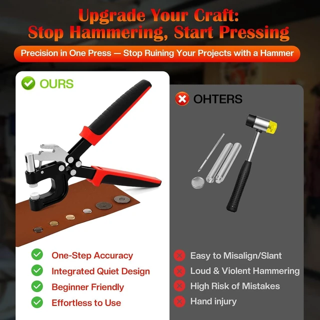 Alt view image 2 of 7 - Leather Rivets & Magnetic Snaps Fastener Kit with Installation Plier 160 Sets Double Cap Rivets and 40 Sets Magnetic Buttons for Leatherworking, Bag Repair, Belt Making, Boot Repair