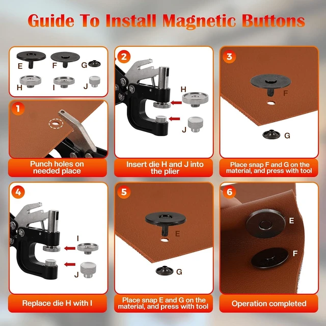 Alt view image 6 of 7 - Leather Rivets & Magnetic Snaps Fastener Kit with Installation Plier 160 Sets Double Cap Rivets and 40 Sets Magnetic Buttons for Leatherworking, Bag Repair, Belt Making, Boot Repair