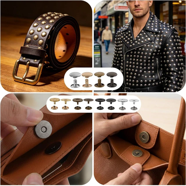 Alt view image 7 of 7 - Leather Rivets & Magnetic Snaps Fastener Kit with Installation Plier 160 Sets Double Cap Rivets and 40 Sets Magnetic Buttons for Leatherworking, Bag Repair, Belt Making, Boot Repair