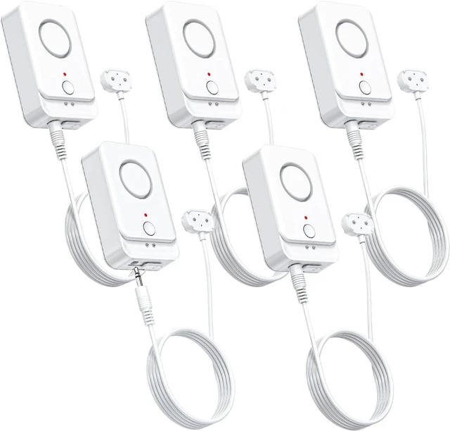 Main image of 5 Pack Water Leak Detectors with 5FT Extendable Water Level Probe, 120dB Drip/Flood Sensor Alarm for Home/Basement Sump Pump/Bathroom/Kitchen/Toilet/Laundry Room/RV, Under Sink/Pipe Leakage Detection