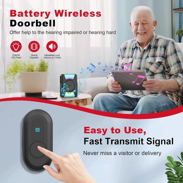 Alt view image 5 of 7 - 1000FT Wireless Hearing Impaired Doorbell, 2 Buttons, 3 Receivers