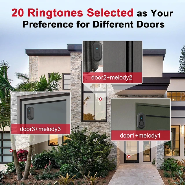 Alt view image 7 of 7 - 1000FT Wireless Hearing Impaired Doorbell, 2 Buttons, 3 Receivers