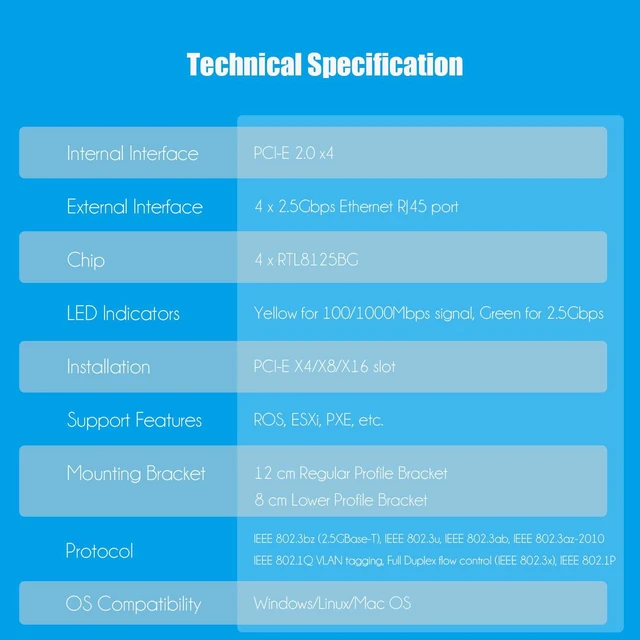 Alt view image 7 of 7 - LE8445 2.5Gb Network Card with 4 RJ45 Ports, Internal Ethernet NIC for PC, PCIE 2.0 X4 Interface