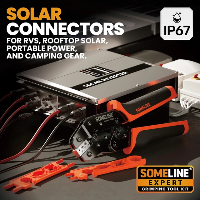 Alt view image 3 of 7 - Solar Connector Crimping Tool Kit, 14-10 AWG Crimper for Solar Panel Cables Connectors, Toolbox Kit with 6 Pairs of Solar Connectors and Wrenches, Strippers, Crimpers and Cable Cutter