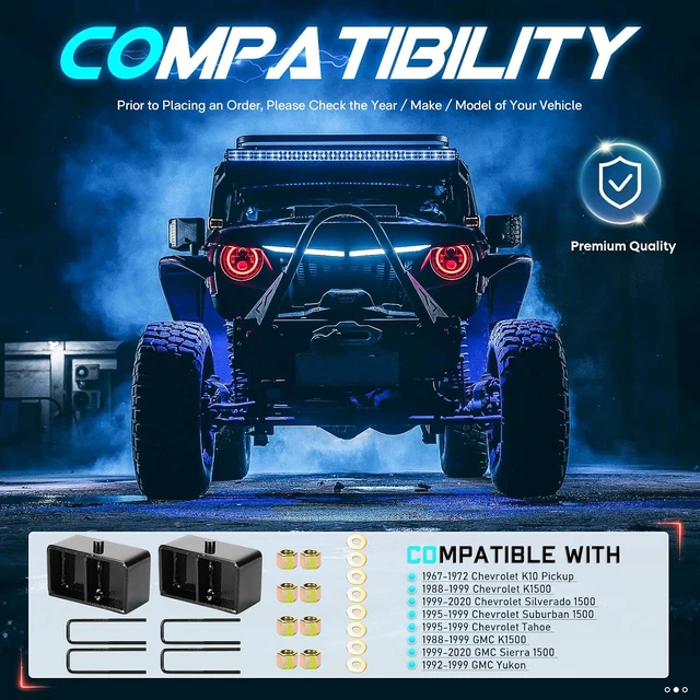 Alt view image 2 of 7 - 1" Rear Leveling Lift Block Kit w/Extra Long Square Leaf Spring U-Bolts Fit for 1988-1999 Chevy GMC K1500, 1995-1999 Tahoe Suburban 1500, 1999-2020 Chevy Silverado 1500 GMC Sierra 1500, Set of 2