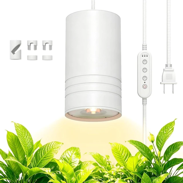 Main image of Hanging Grow Lights for Indoor Plants Full Spectrum, COB Pendant Spotlight Plant Grow Light for Large Tall Plant, Garden, Herb, Seed, with Timer and 15ft Braided Cord, 40W 3000K, Full Aluminum White