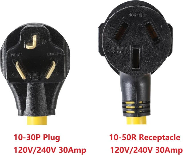Alt view image 2 of 3 - NEMA 10-30P to 10-50R 4 Feet Hydraulic Magnetic ON Off Switch Current Protector 120V/240V 30 Amp 3 Prong Male Plug to 3 Prong Female Outlet Receptacle Extension Cable Power Cord Adapter