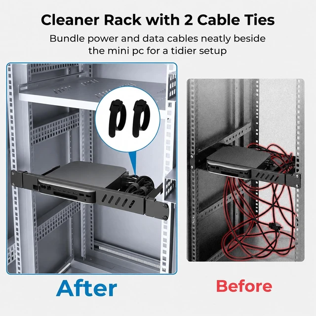 Alt view image 5 of 7 - Mini Rack Mount for Mac mini M1 M2, 19in 1U Hinged Server Rack Shelf, for All Mac mini M1 M2 Models, Mini PC Rack Mount for 19 inch Cabinet or Rack, with Cable Ties