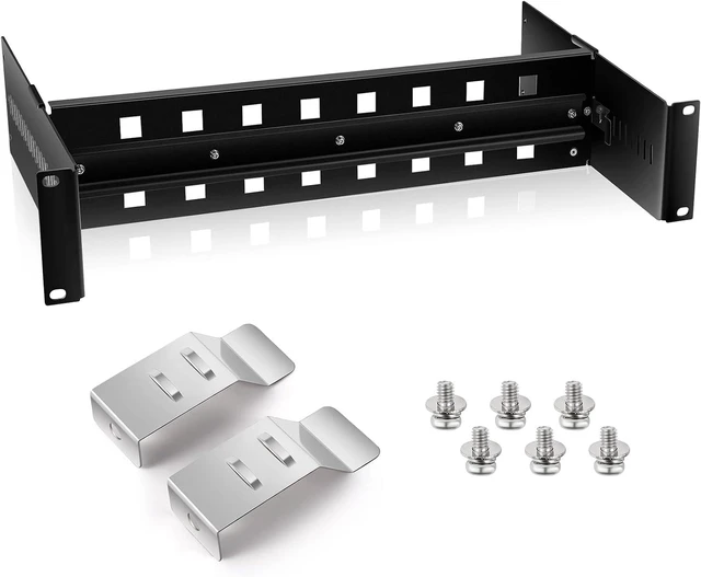 Main image of 1 Pcs 19 Inch Din Rail Rack Mount Kit, Aluminum Adjustable, Black