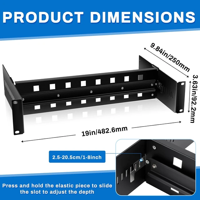 Alt view image 2 of 7 - 1 Pcs 19 Inch Din Rail Rack Mount Kit, Aluminum Adjustable, Black