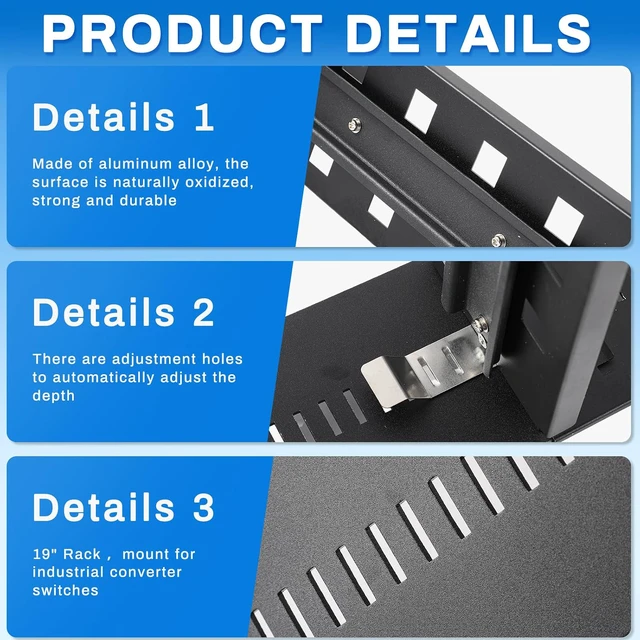 Alt view image 3 of 7 - 1 Pcs 19 Inch Din Rail Rack Mount Kit, Aluminum Adjustable, Black