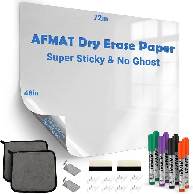 Main image of White Board Dry Erase Paper, 72" x 48" Large Whiteboard Wallpaper, with 8 Markers, Stain-Proof & Super Sticky, No Ghost, 6' x 4' Peel and Stick Dry Erase Board Paper Roll for Wall/Home/Office