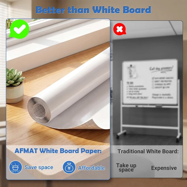 Alt view image 3 of 7 - White Board Dry Erase Paper, 72" x 48" Large Whiteboard Wallpaper, with 8 Markers, Stain-Proof & Super Sticky, No Ghost, 6' x 4' Peel and Stick Dry Erase Board Paper Roll for Wall/Home/Office