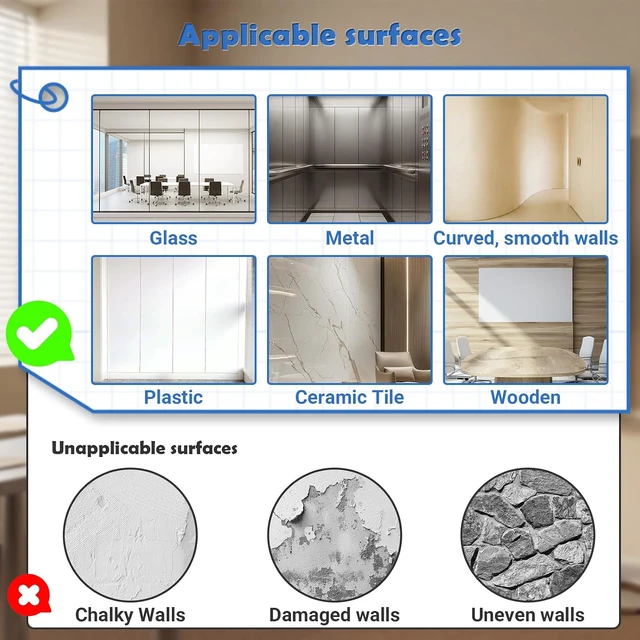 Alt view image 5 of 7 - White Board Dry Erase Paper, 72" x 48" Large Whiteboard Wallpaper, with 8 Markers, Stain-Proof & Super Sticky, No Ghost, 6' x 4' Peel and Stick Dry Erase Board Paper Roll for Wall/Home/Office