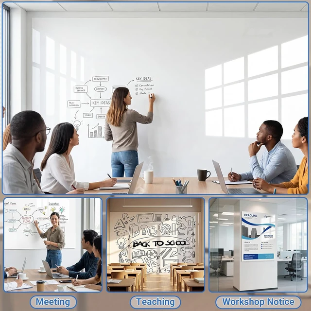 Alt view image 6 of 7 - White Board Dry Erase Paper, 72" x 48" Large Whiteboard Wallpaper, with 8 Markers, Stain-Proof & Super Sticky, No Ghost, 6' x 4' Peel and Stick Dry Erase Board Paper Roll for Wall/Home/Office