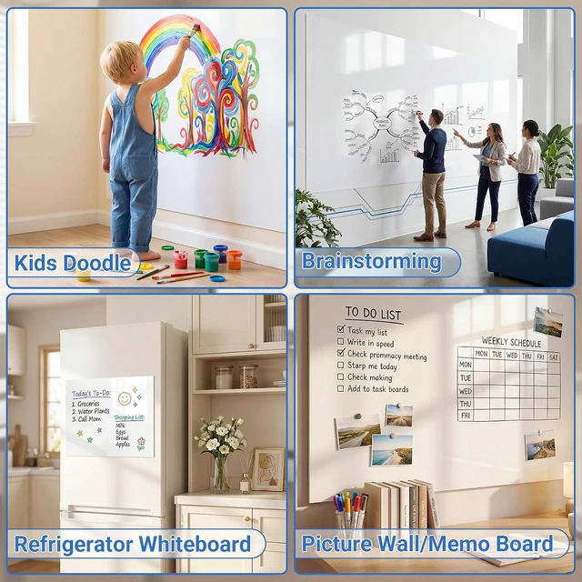 Alt view image 7 of 7 - White Board Dry Erase Paper, 72" x 48" Large Whiteboard Wallpaper, with 8 Markers, Stain-Proof & Super Sticky, No Ghost, 6' x 4' Peel and Stick Dry Erase Board Paper Roll for Wall/Home/Office