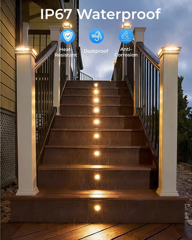 Alt view image 3 of 7 - 16 Pack LED Recessed Deck Lights with Protecting Shell, IP68 Waterproof Warm White, 0.6W , Outdoor Landscape Lighting, 12V Low Voltage Deck Lights Kit for Garden Yard Step Riser Stair Decoration
