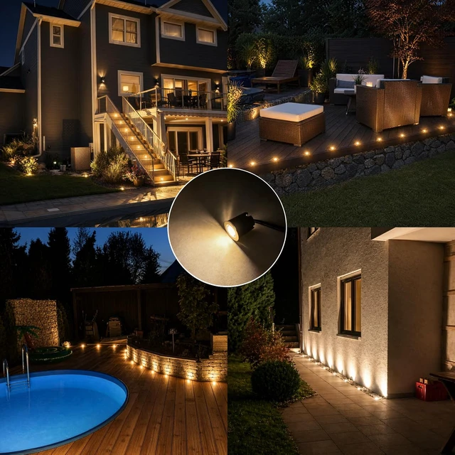 Alt view image 4 of 7 - 16 Pack LED Recessed Deck Lights with Protecting Shell, IP68 Waterproof Warm White, 0.6W , Outdoor Landscape Lighting, 12V Low Voltage Deck Lights Kit for Garden Yard Step Riser Stair Decoration
