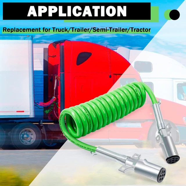 Alt view image 7 of 7 - 7-Way ABS Trailer Cord, 15FT Green Heavy Duty Pigtail Wire