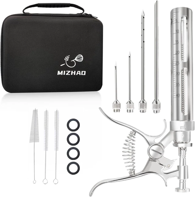 Main image of Premium Meat Injector Kit - Stainless Steel Marinade Syringe with 4 Needles, Leak-Proof, Food-Grade Injector for BBQ, Turkey, Chicken, and Grilling9.15in