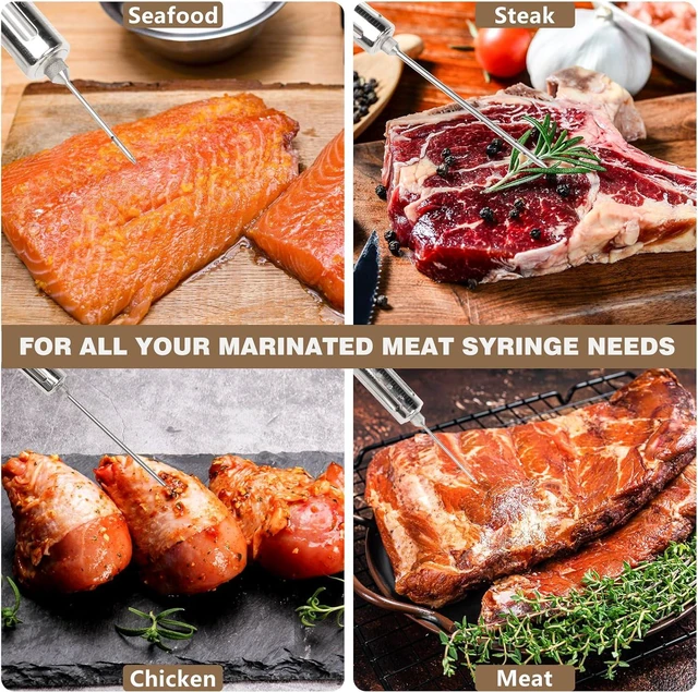 Alt view image 3 of 7 - Premium Meat Injector Kit - Stainless Steel Marinade Syringe with 4 Needles, Leak-Proof, Food-Grade Injector for BBQ, Turkey, Chicken, and Grilling9.15in
