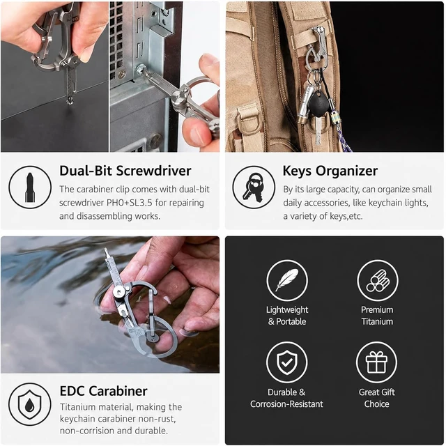 Alt view image 7 of 7 - U4 Pro+ Plus Titanium Carabiner, Hidden & Dual-Bit Screwdriver
