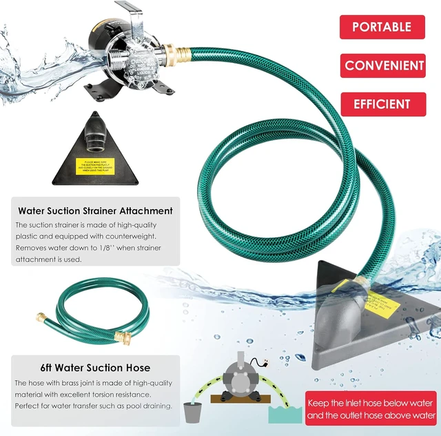 Alt view image 5 of 7 - Water Transfer Pump, 115V 1/10HP 330GPH Utility Water Pump Electric With 6ft Suction Hose Kit, Portable Small Water Pump For Pool Draining, Removing Water From Rain Barrel, Aquariums, etc.