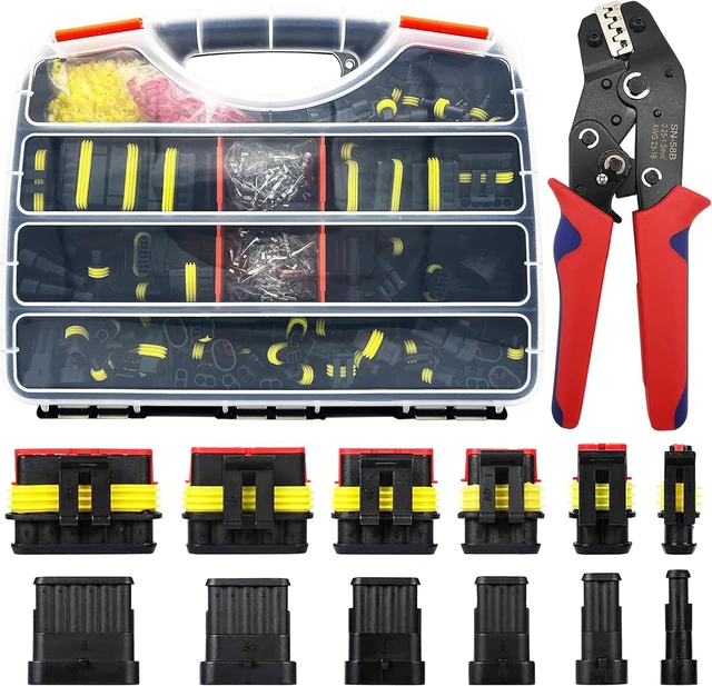 Main image of Automotive Waterproof Wire Connector Kit with Crimper, 1/2/3/4/5/6 Pin, 64 Kit