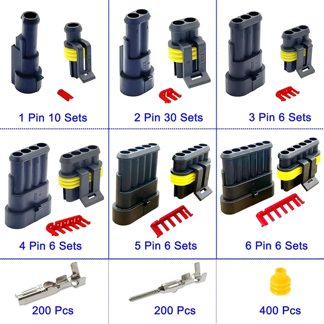Alt view image 2 of 6 - Automotive Waterproof Wire Connector Kit with Crimper, 1/2/3/4/5/6 Pin, 64 Kit