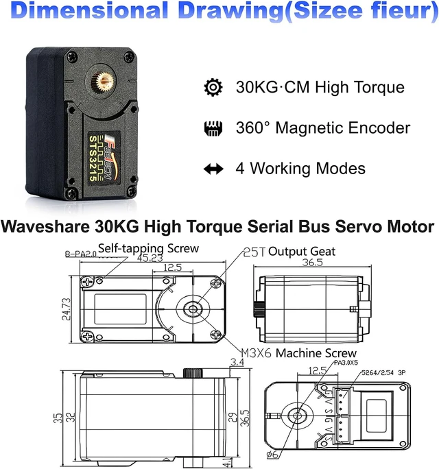Alt view image 7 of 7 - (2-Pack) STS3215 30KG High Torque Serial Bus Servo Motor 12V, 360° Programmable Magnetic Encoder with Continuous Rotation, Two-Way Feedback, Industrial Digital Servo for Robotic Arm, Automati