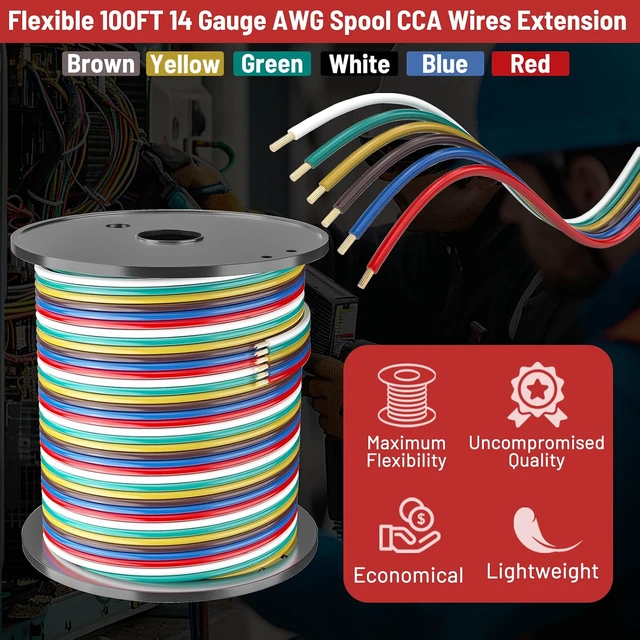 Alt view image 3 of 7 - 100FT 14 Gauge 6-Way Trailer Wire, Color-Coded Wiring Harness